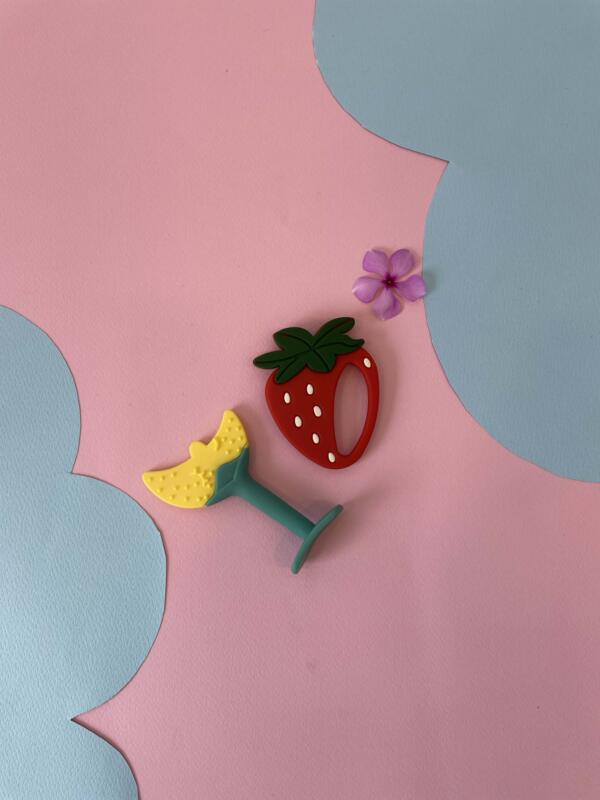 Strawberry and banana silicone baby teether - pack of 2