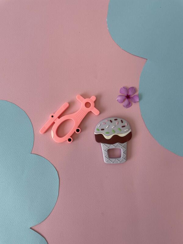 cup cake and helicoptor silicon baby teether - pack of 2