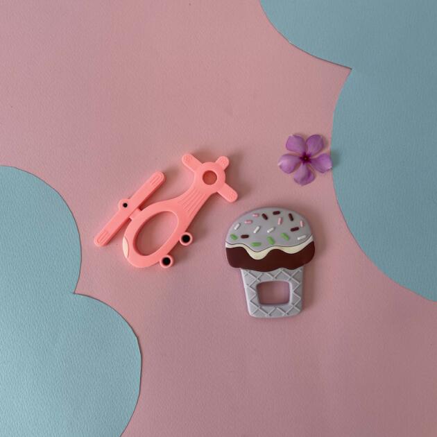 cup cake and helicoptor silicon baby teether - pack of 2