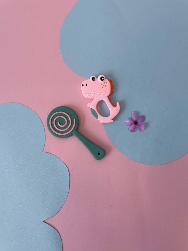 Dinosaur and candy shpe silicone baby teether - pack of 2