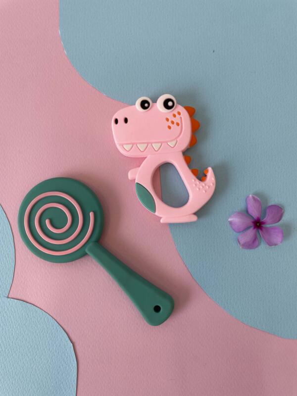 Dinosaur and candy shpe silicone baby teether - pack of 2 - Image 2