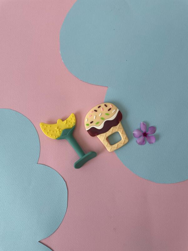 Banana & cup cake design silicone baby teethers - pack of 2