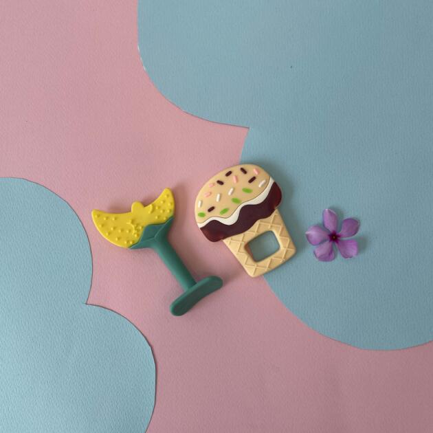 Banana & cup cake design silicone baby teethers - pack of 2