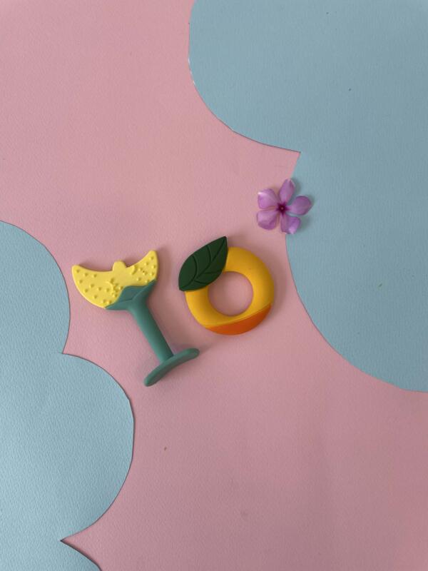 banana & mango design silicone baby teethers - pack of 2