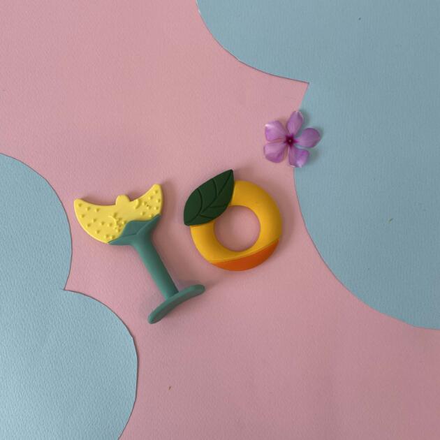 banana & mango design silicone baby teethers - pack of 2
