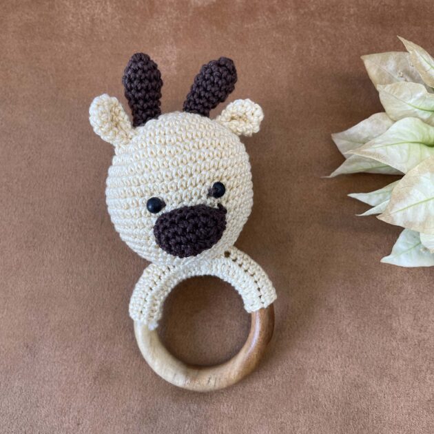 Handmade crochet & wooden baby rattle