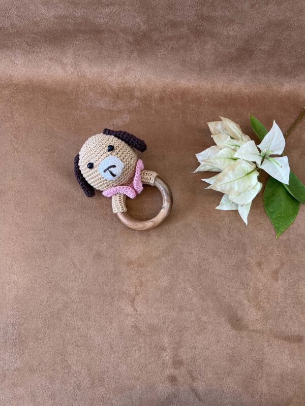 Handmade crochet & wooden baby rattle