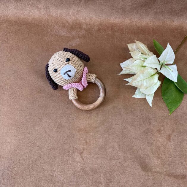 Handmade crochet & wooden baby rattle