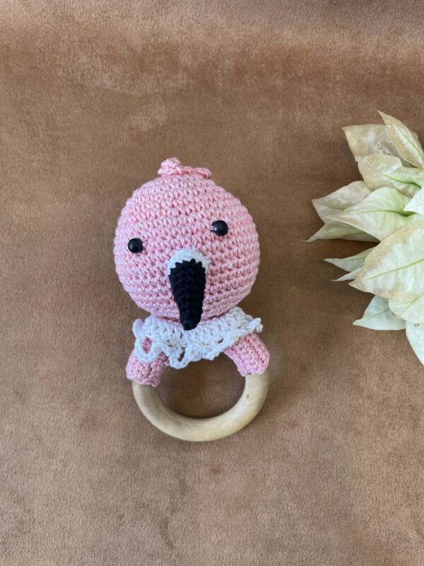 Handmade crochet & wooden baby rattle