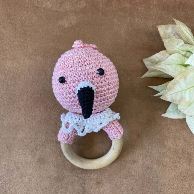 Handmade crochet & wooden baby rattle