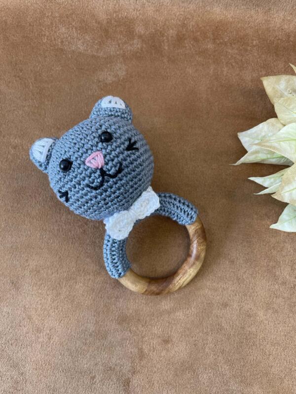 Handmade crochet & wooden baby rattle