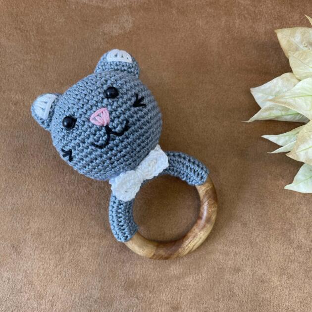 Handmade crochet & wooden baby rattle