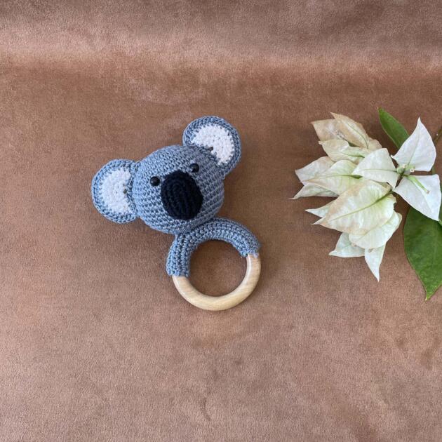Handmade crochet & wooden baby rattle