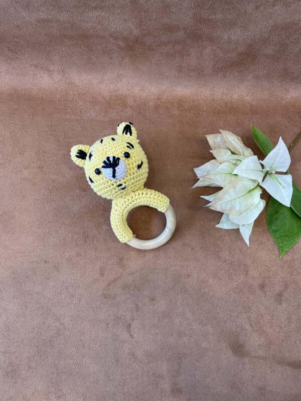 Handmade crochet & wooden baby rattle