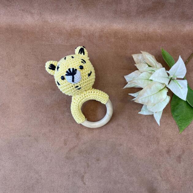 Handmade crochet & wooden baby rattle