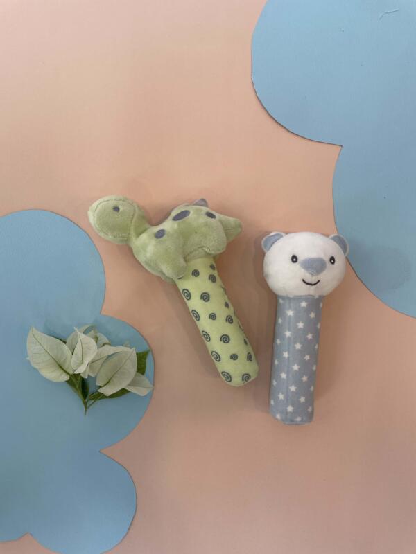 Dinosour and teddy rattle pack of 2