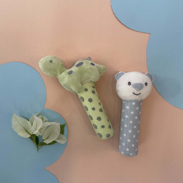 Dinosour and teddy rattle pack of 2