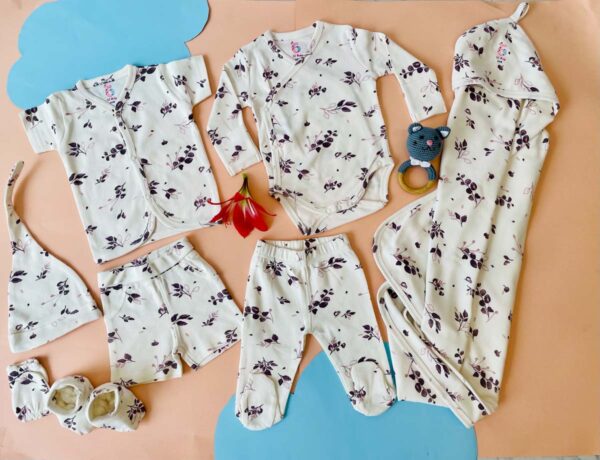 Baby gift set pack of 8 includes-1 full sleeve bodysuit 1 half-sleeve shirt1 pair of full-length pants1 shorts1 beanie cap                          1 pair of mitten1 pair of booties1 swaddle blanket - Image 28