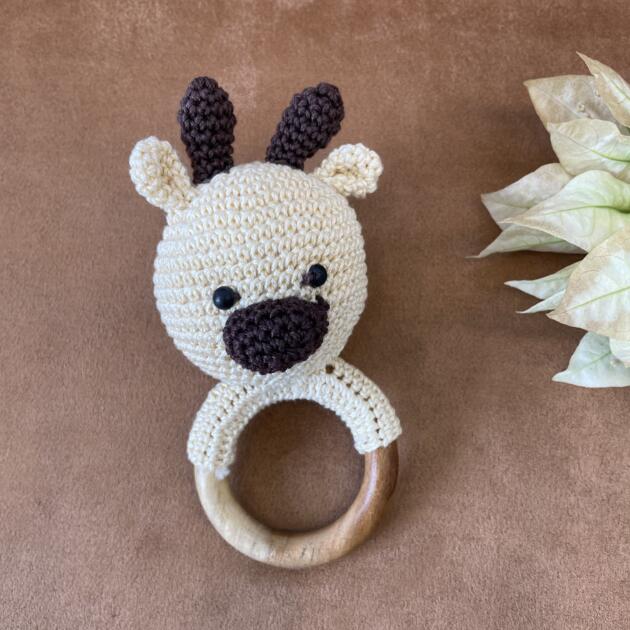 Handmade Soft Crochet Cow Rattle – Baby Sensory Toy