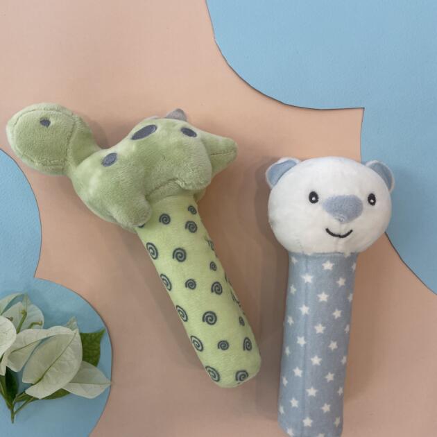Super Soft Dino & Teddy Baby Rattle – Pack of 2 Plush Toys