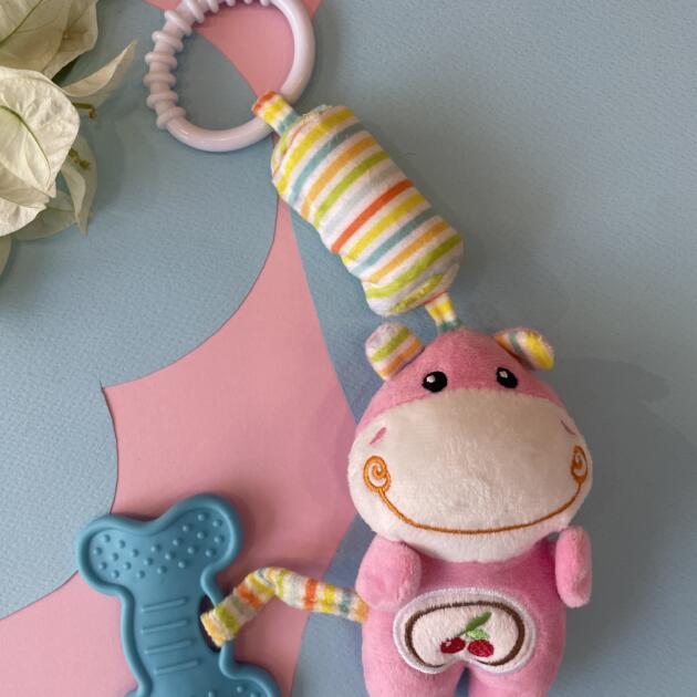 Pinkie Pop Soft Hanging Rattle – Cute Plush Baby Toy for Infants