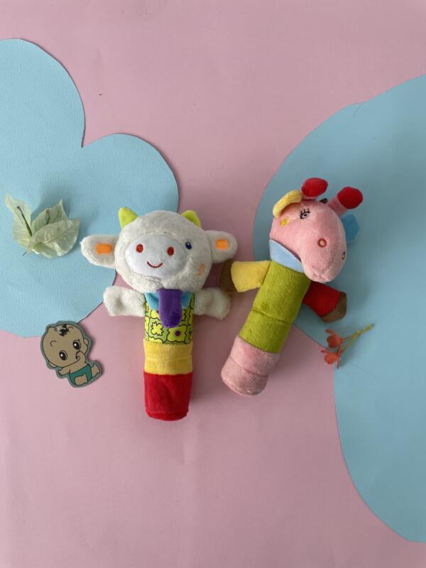 Junglie Duo Soft Rattle Toys – Set of 2 Jungle Animal Baby Plush Rattles for Infants