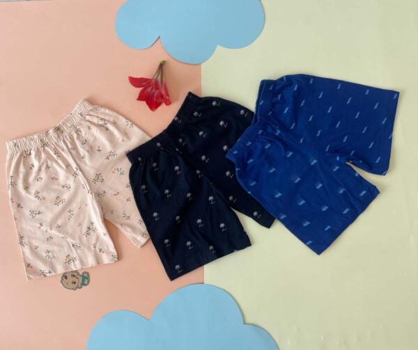 Soft & Comfy Baby Shorts – Unisex (Pack Of 3) - Off-white, Black and Blue