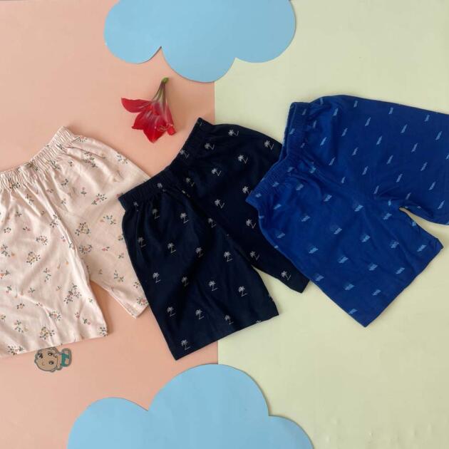 Soft & Comfy Baby Shorts – Unisex (Pack Of 3) - Off-white, Black and Blue