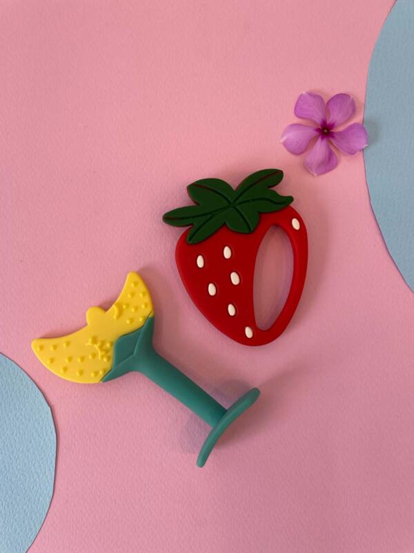Strawberry And Banana Silicone Baby Teether - Pack Of 2