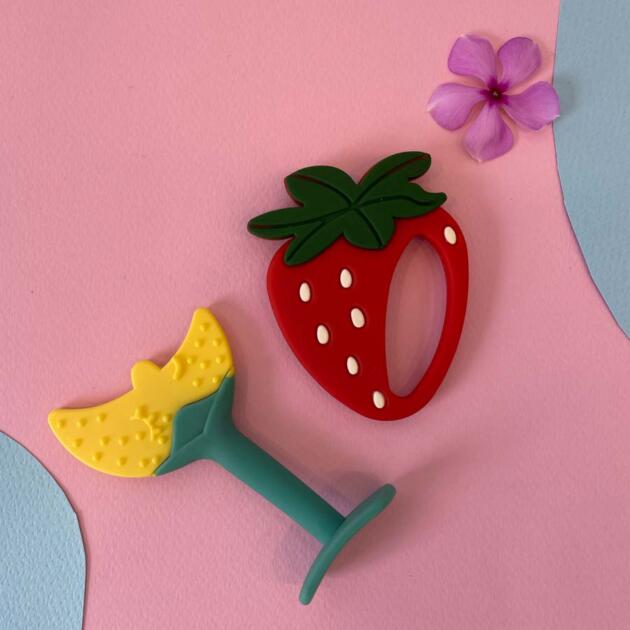 Strawberry And Banana Silicone Baby Teether - Pack Of 2