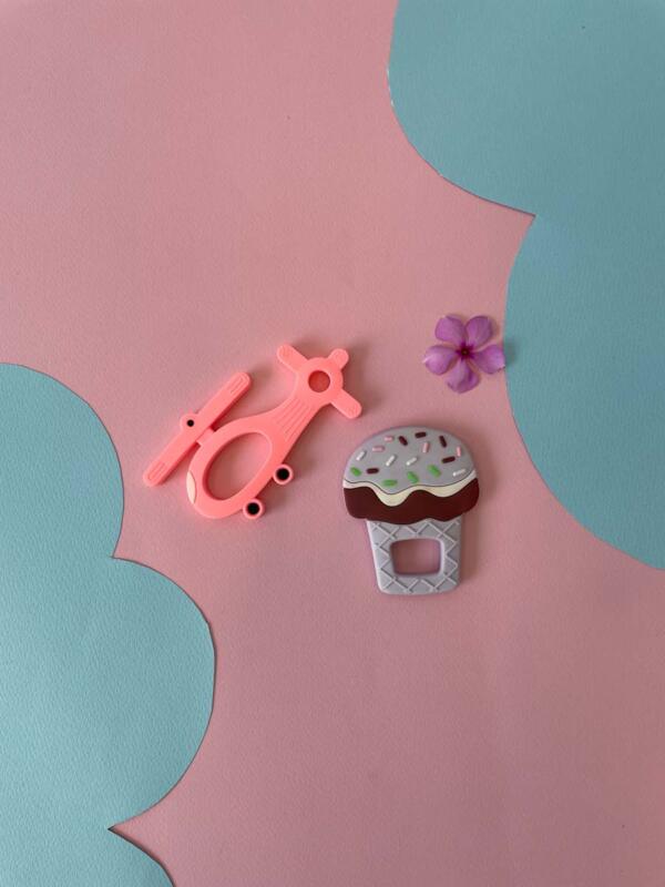Cup Cake And Helicoptor Silicon Baby Teether - Pack Of 2 - Image 2