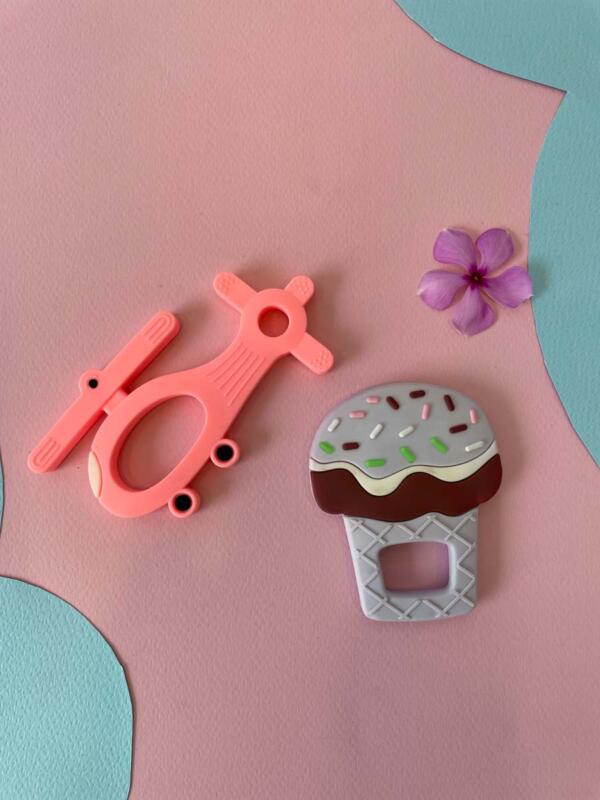 Cup Cake And Helicoptor Silicon Baby Teether - Pack Of 2
