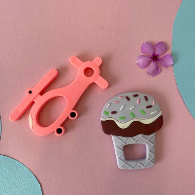 Cup Cake And Helicoptor Silicon Baby Teether - Pack Of 2