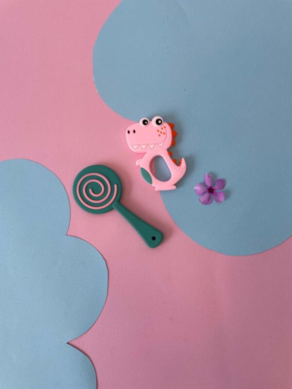 Dinosaur And Candy Shpe Silicone Baby Teether - Pack Of 2 - Image 2