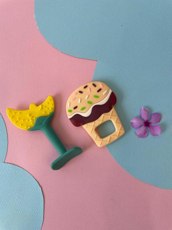 Banana & Cup Cake Design Silicone Baby Teethers - Pack Of 2
