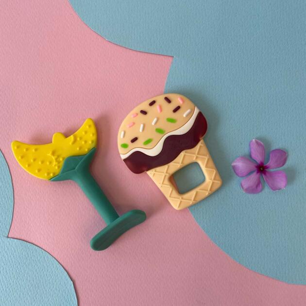 Banana & Cup Cake Design Silicone Baby Teethers - Pack Of 2