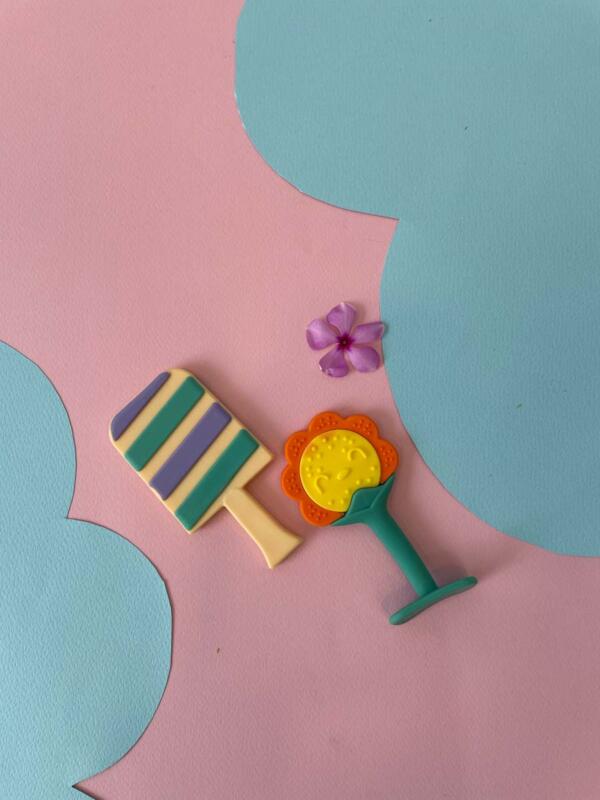 Flower & Ice Cream Stick Design Silicone Baby Teethers - Pack Of 2 - Image 2