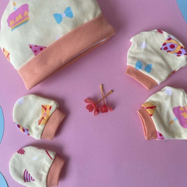 Cap, Mitten & Socks Pack Of 3 - Beige and Light Yellow